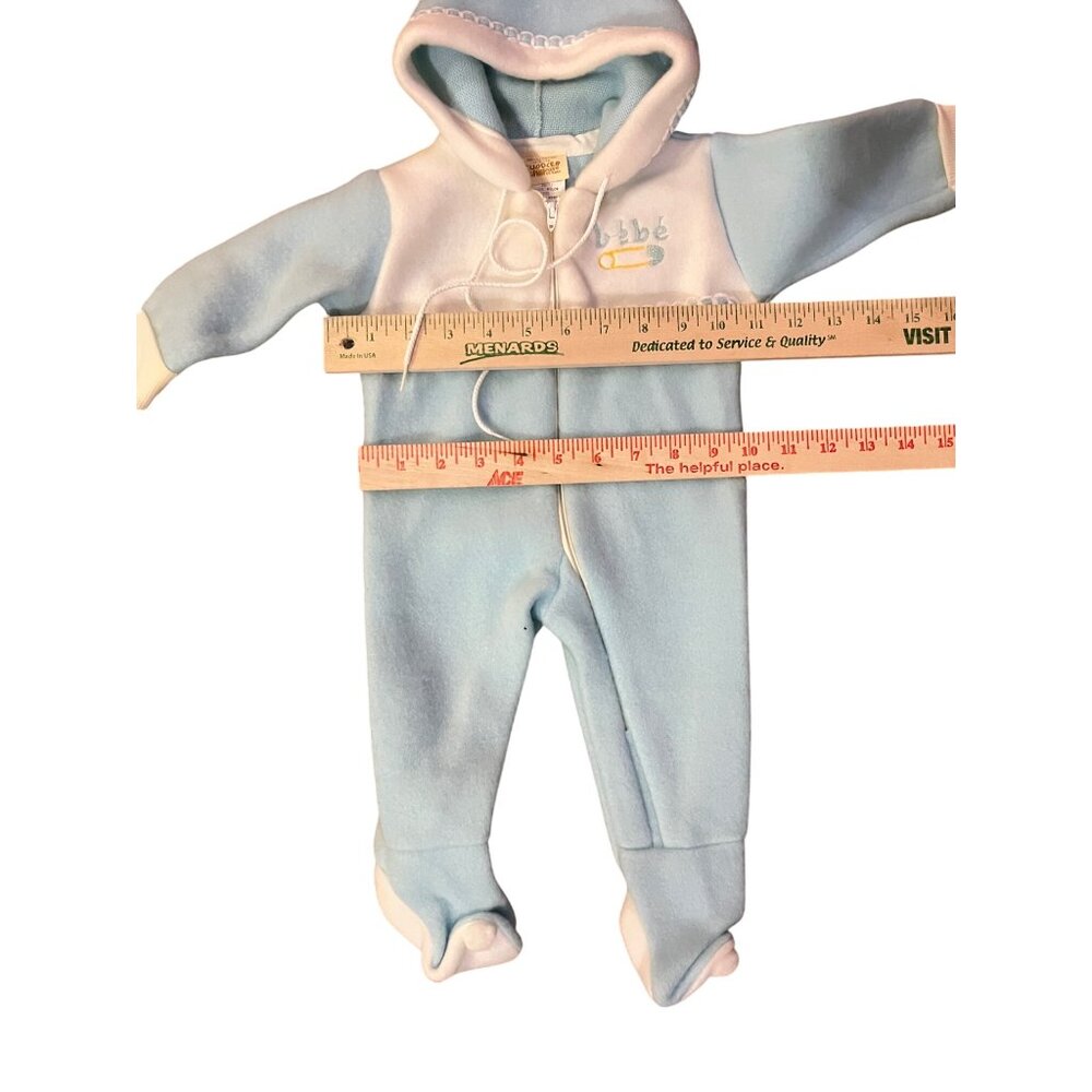 Vintage Cuddler by Doespun Baby Winter Footed Hooded Onesie – Blue & Cream – Siz - Picture 9 of 16